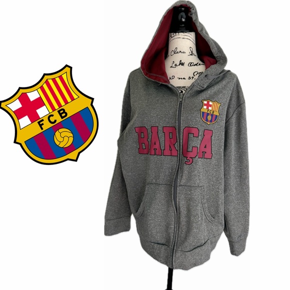 Fc Barcelona Other - FC Barcelona Gray Marron Hoodie Kangaroo Pocket Sz Xl Fanatic soccer Streetwear
